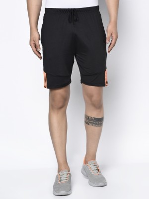 GLITO Solid Men Black, Orange Sports Shorts