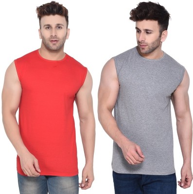 Trendfull Solid Men Round Neck Red, Grey T-Shirt