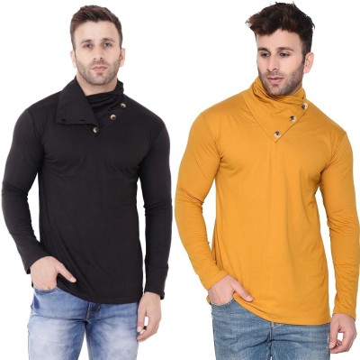 Lawful Casual Solid Men High Neck Gold, Black T-Shirt