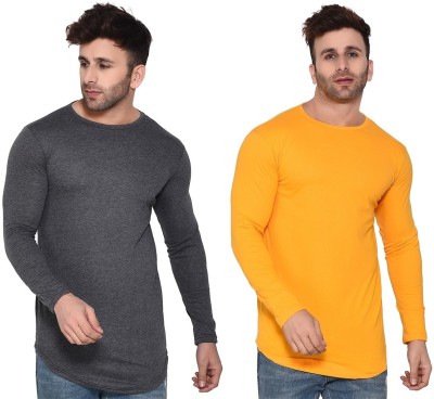 GEUM Solid Men Round Neck Grey, Yellow T-Shirt