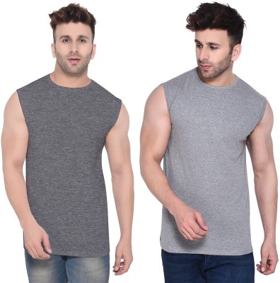 Money Leaf Solid Men Round Neck Grey T-Shirt