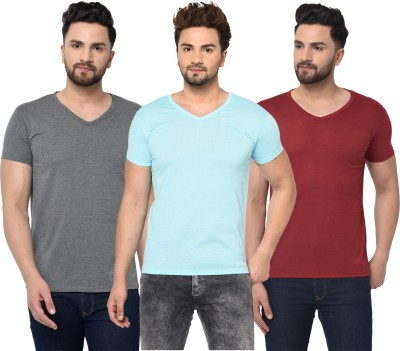 Adorbs Solid Men V Neck Light Blue, Maroon, Grey T-Shirt