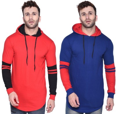 Trendfull Solid Men Hooded Neck Red, Blue T-Shirt