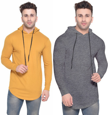 Lawful Casual Solid Men Hooded Neck Gold, Grey T-Shirt