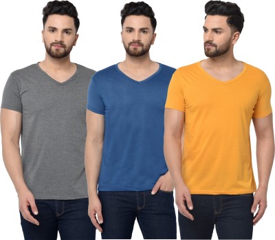 Unite Wear Solid Men V Neck Blue, Grey, Yellow T-Shirt