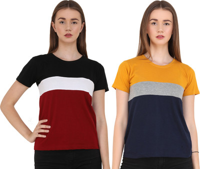 Reifica Colorblock Women Round Neck Multicolor T-Shirt
