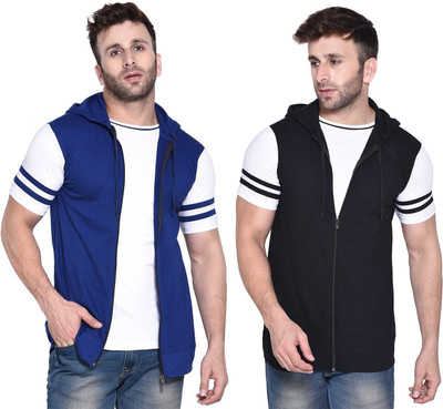 Money Leaf Solid Men Hooded Neck White, Blue, Black T-Shirt