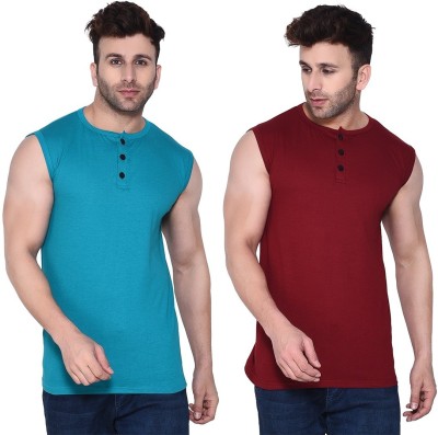 BEYOU FASHION Solid Men Round Neck Maroon, Light Green T-Shirt