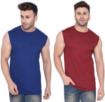 Lawful Casual Solid Men Round Neck Dark Blue, Maroon T-Shirt