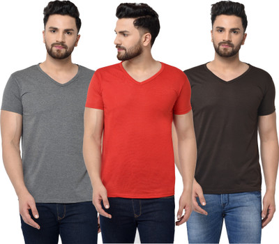 Adorbs Solid Men V Neck Red, Black, Grey T-Shirt