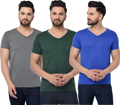 Unite Wear Solid Men V Neck Dark Green, Blue, Grey T-Shirt