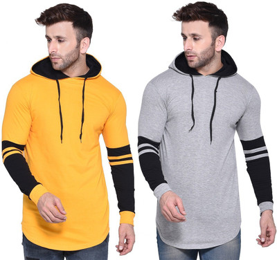 GEUM Solid Men Hooded Neck Black, Grey, Yellow T-Shirt