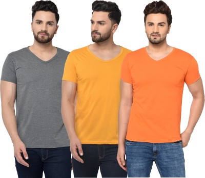 Jangoboy Solid Men V Neck Orange, Grey, Yellow T-Shirt