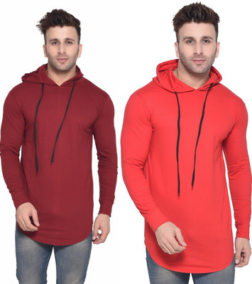 BEYOU FASHION Solid Men Hooded Neck Red, Maroon T-Shirt