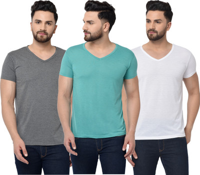 Adorbs Solid Men V Neck Light Blue, White, Grey T-Shirt
