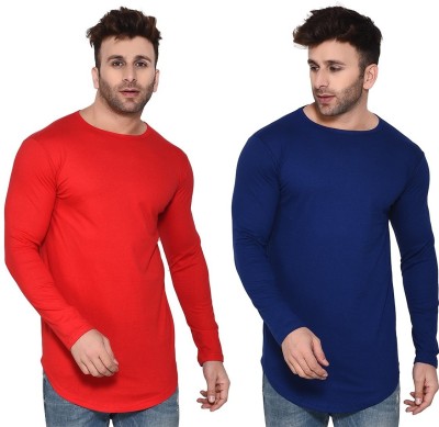 Trendfull Solid Men Round Neck Red, Blue T-Shirt