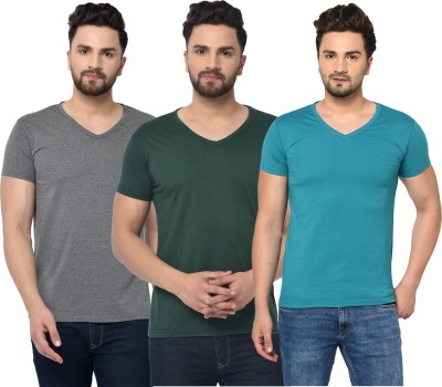 Unite Wear Solid Men V Neck Dark Green, Blue, Grey T-Shirt