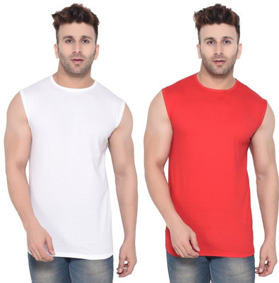 BEYOU FASHION Solid Men Round Neck Red, White T-Shirt