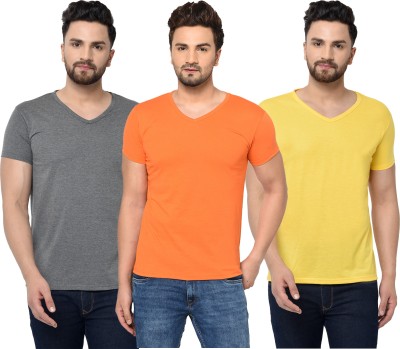 Jangoboy Solid Men V Neck Orange, Grey, Yellow T-Shirt