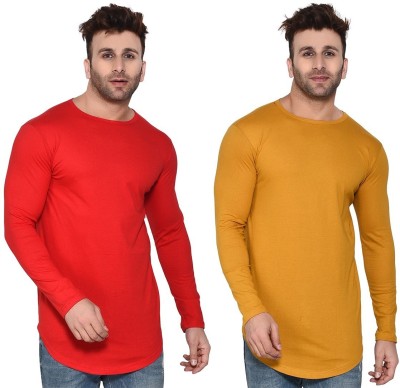 GEUM Solid Men Round Neck Red, Gold T-Shirt