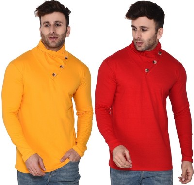 Trendfull Solid Men Polo Neck Red, Yellow T-Shirt