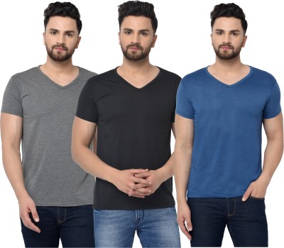 Tivy Solid Men V Neck Blue, Black, Grey T-Shirt