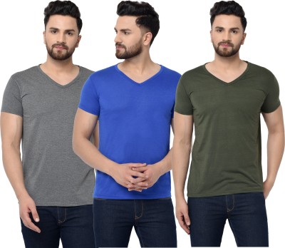 Adorbs Solid Men V Neck Green, Blue, Grey T-Shirt