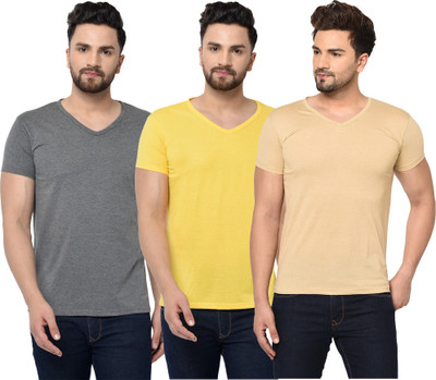 Tivy Solid Men V Neck Multicolor T-Shirt