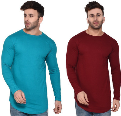 Money Leaf Solid Men Round Neck Maroon, Light Green T-Shirt