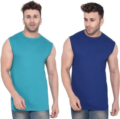 BEYOU FASHION Solid Men Round Neck Blue, Light Green T-Shirt