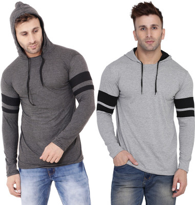 GEUM Solid Men Hooded Neck Multicolor T-Shirt