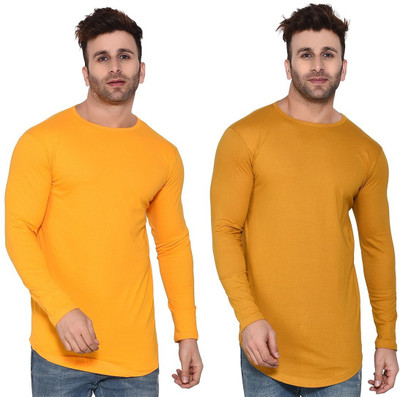 GEUM Solid Men Round Neck Yellow T-Shirt