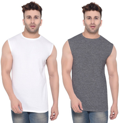 tfurnish Solid Men Round Neck White, Grey T-Shirt