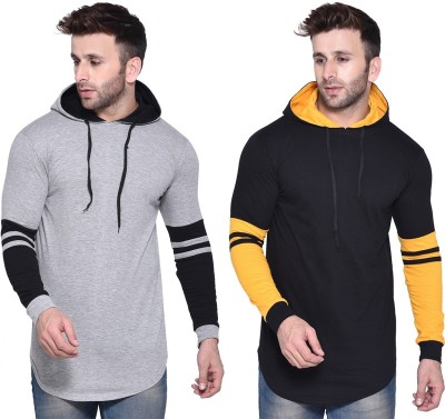 GEUM Solid Men Hooded Neck Black, Grey, Yellow T-Shirt