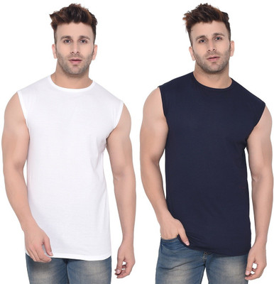 Lawful Casual Solid Men Round Neck Dark Blue, White T-Shirt