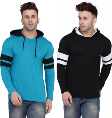 Trendfull Solid Men Hooded Neck White, Blue, Black T-Shirt