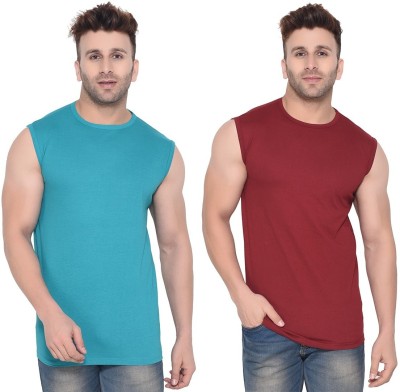 Lawful Casual Solid Men Round Neck Maroon, Light Green T-Shirt