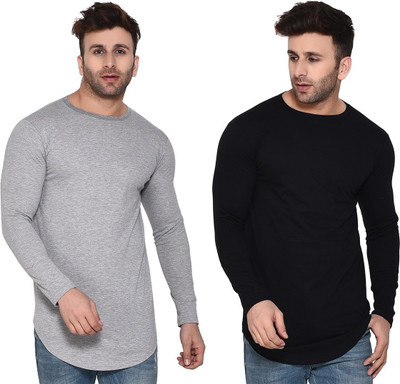Trendfull Solid Men Round Neck Black, Grey T-Shirt