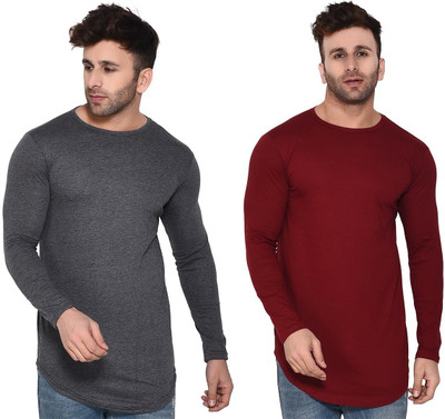 Trendfull Solid Men Round Neck Maroon, Grey T-Shirt
