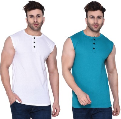 BEYOU FASHION Solid Men Round Neck White, Light Green T-Shirt