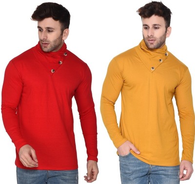 Trendfull Solid Men Polo Neck Red, Yellow T-Shirt