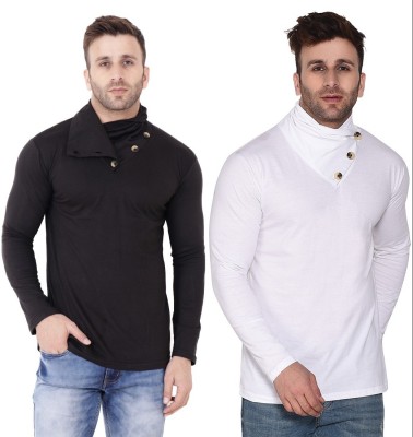 GEUM Solid Men High Neck White, Black T-Shirt