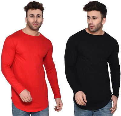 GEUM Solid Men Round Neck Red, Black T-Shirt