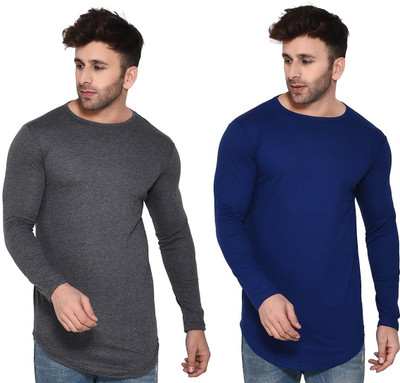 tfurnish Solid Men Round Neck Blue, Grey T-Shirt