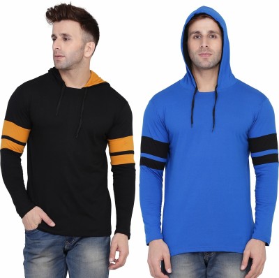 Trendfull Solid Men Hooded Neck Blue, Black T-Shirt