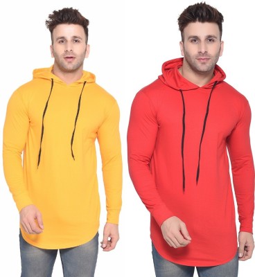 BEYOU FASHION Solid Men Hooded Neck Red, Yellow T-Shirt