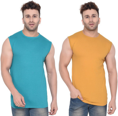 Lawful Casual Solid Men Round Neck Gold, Light Green T-Shirt