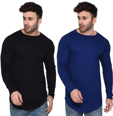 Money Leaf Solid Men Round Neck Blue, Black T-Shirt