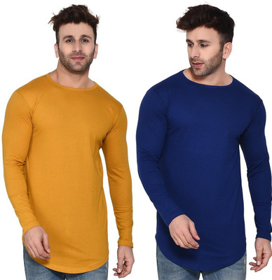 GEUM Solid Men Round Neck Gold, Blue T-Shirt