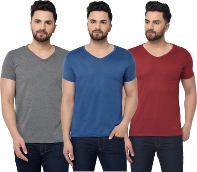 Unite Wear Solid Men V Neck Blue, Maroon, Grey T-Shirt